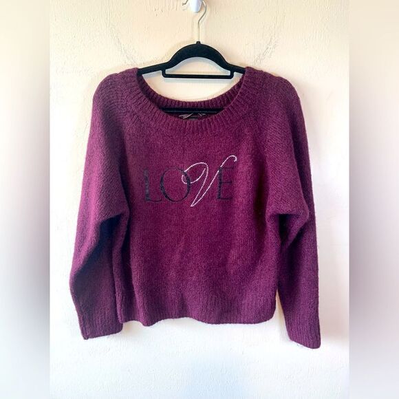 Victoria’s Secret Purple fuzzy “love” rhinestone sweater size M - Picture 1 of 8